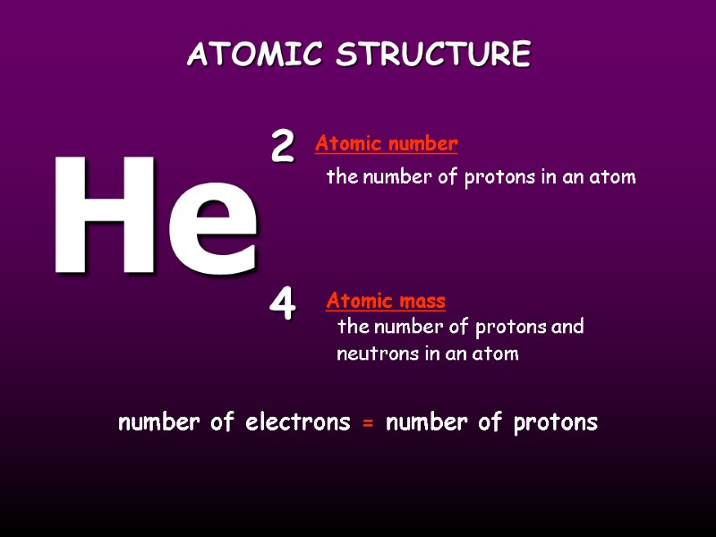 ATOMIC STRUCTURE the number of protons in an atom the number of protons and